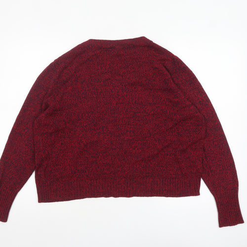 H&M Women Red Knit Pullover Jumper Size 14 Crew Neck Long Sleeve