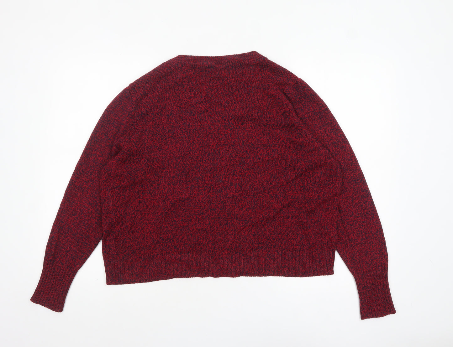 H&M Women Red Knit Pullover Jumper Size 14 Crew Neck Long Sleeve