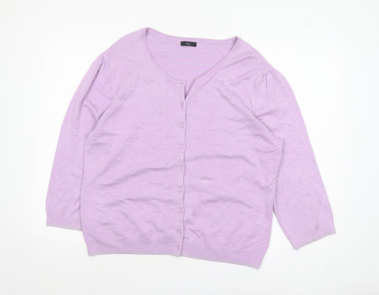 M&Co Women Purple Size 20 V-Neck Button Knit Cardigan