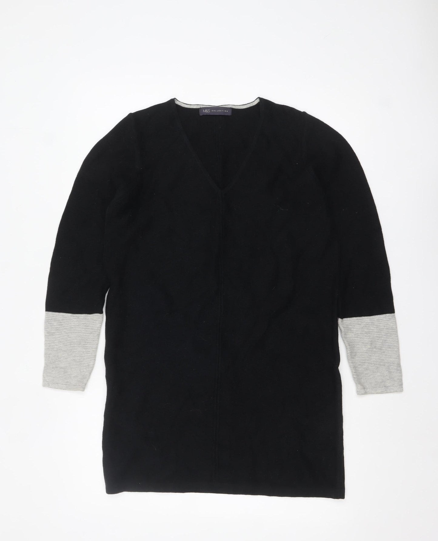 Marks and Spencer Women’s Black Grey V-Neck Tunic Jumper Size 10