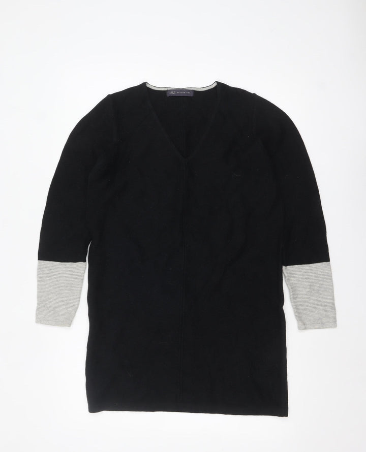 Marks and Spencer Women’s Black Grey V-Neck Tunic Jumper Size 10