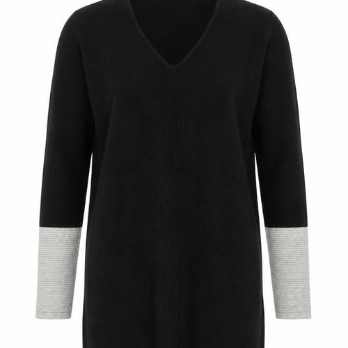 Marks and Spencer Women’s Black Grey V-Neck Tunic Jumper Size 10
