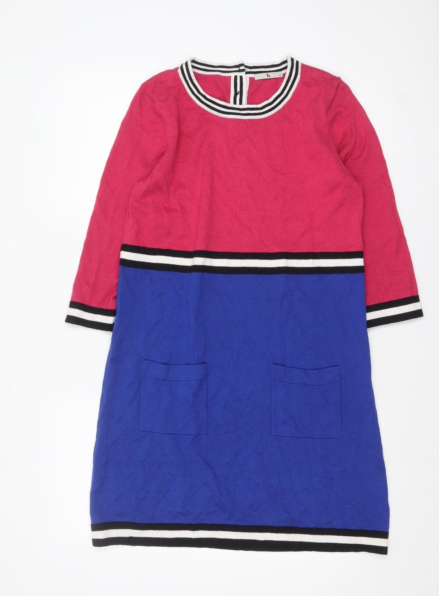 Tu Women’s Multicolour Shift Dress Size 14 Colourblock Knit