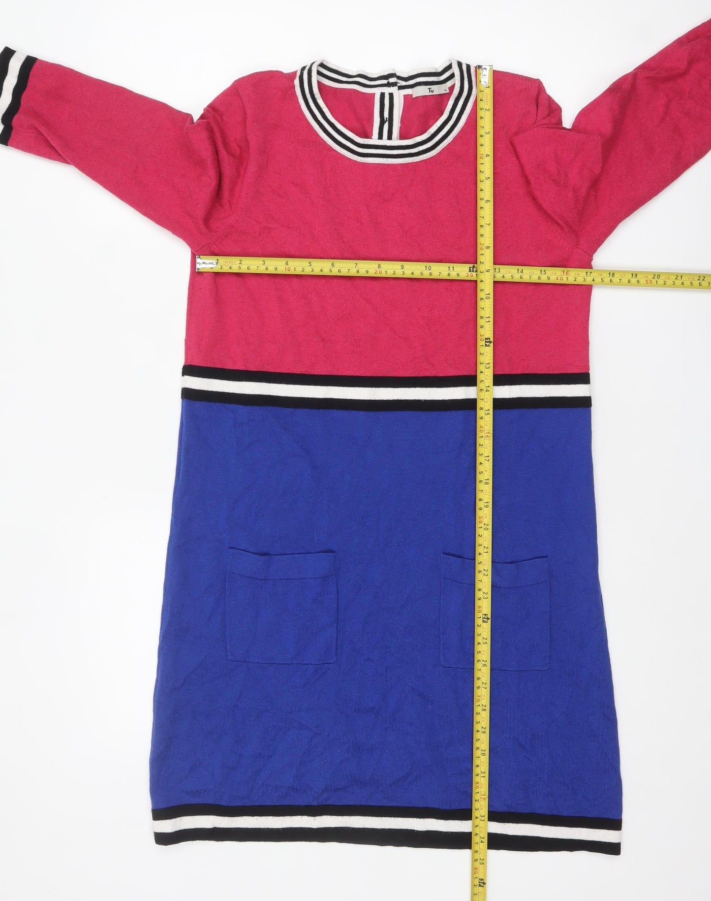 Tu Women’s Multicolour Shift Dress Size 14 Colourblock Knit