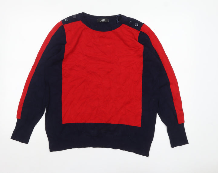 Wallis Women's Red & Navy Colour Block Crew Neck Jumper UK 18