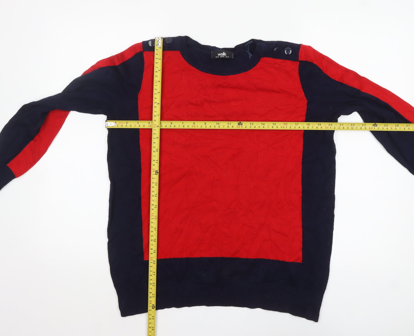 Wallis Women's Red & Navy Colour Block Crew Neck Jumper UK 18