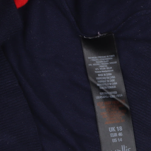 Wallis Women's Red & Navy Colour Block Crew Neck Jumper UK 18