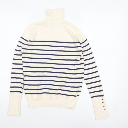 ZARA Women Ivory Striped Roll Neck Knit Jumper Size S