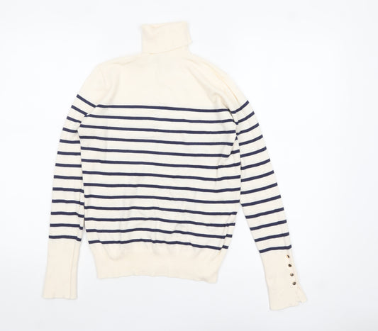 ZARA Women Ivory Striped Roll Neck Knit Jumper Size S