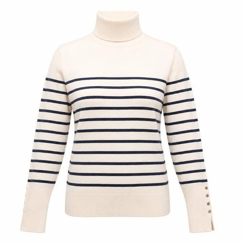 ZARA Women Ivory Striped Roll Neck Knit Jumper Size S