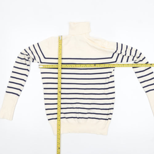 ZARA Women Ivory Striped Roll Neck Knit Jumper Size S