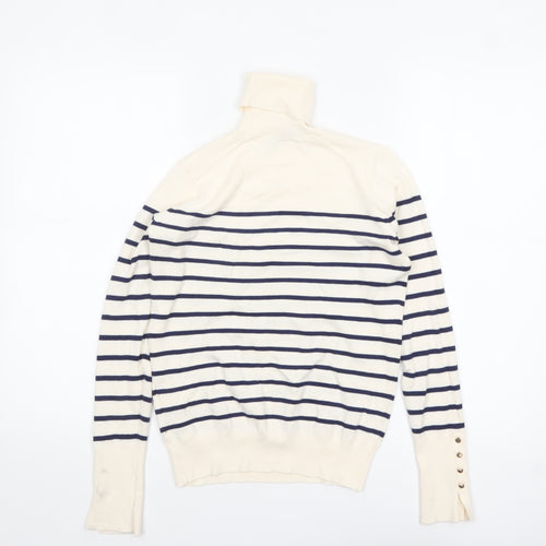 ZARA Women Ivory Striped Roll Neck Knit Jumper Size S