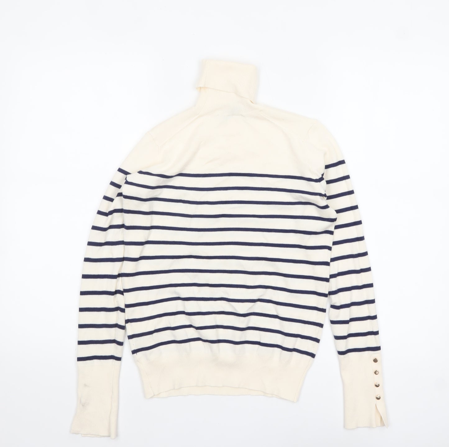 ZARA Women Ivory Striped Roll Neck Knit Jumper Size S