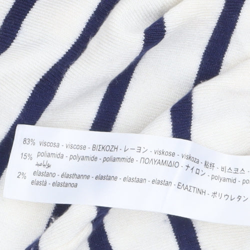 ZARA Women Ivory Striped Roll Neck Knit Jumper Size S