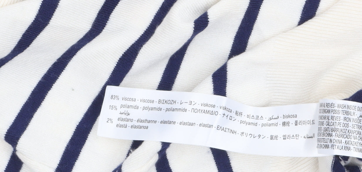 ZARA Women Ivory Striped Roll Neck Knit Jumper Size S