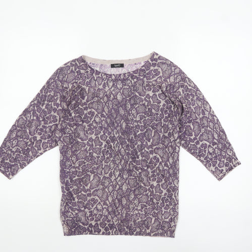 M&Co Women’s Purple Animal Print 3/4 Sleeve Pullover Jumper Size 8
