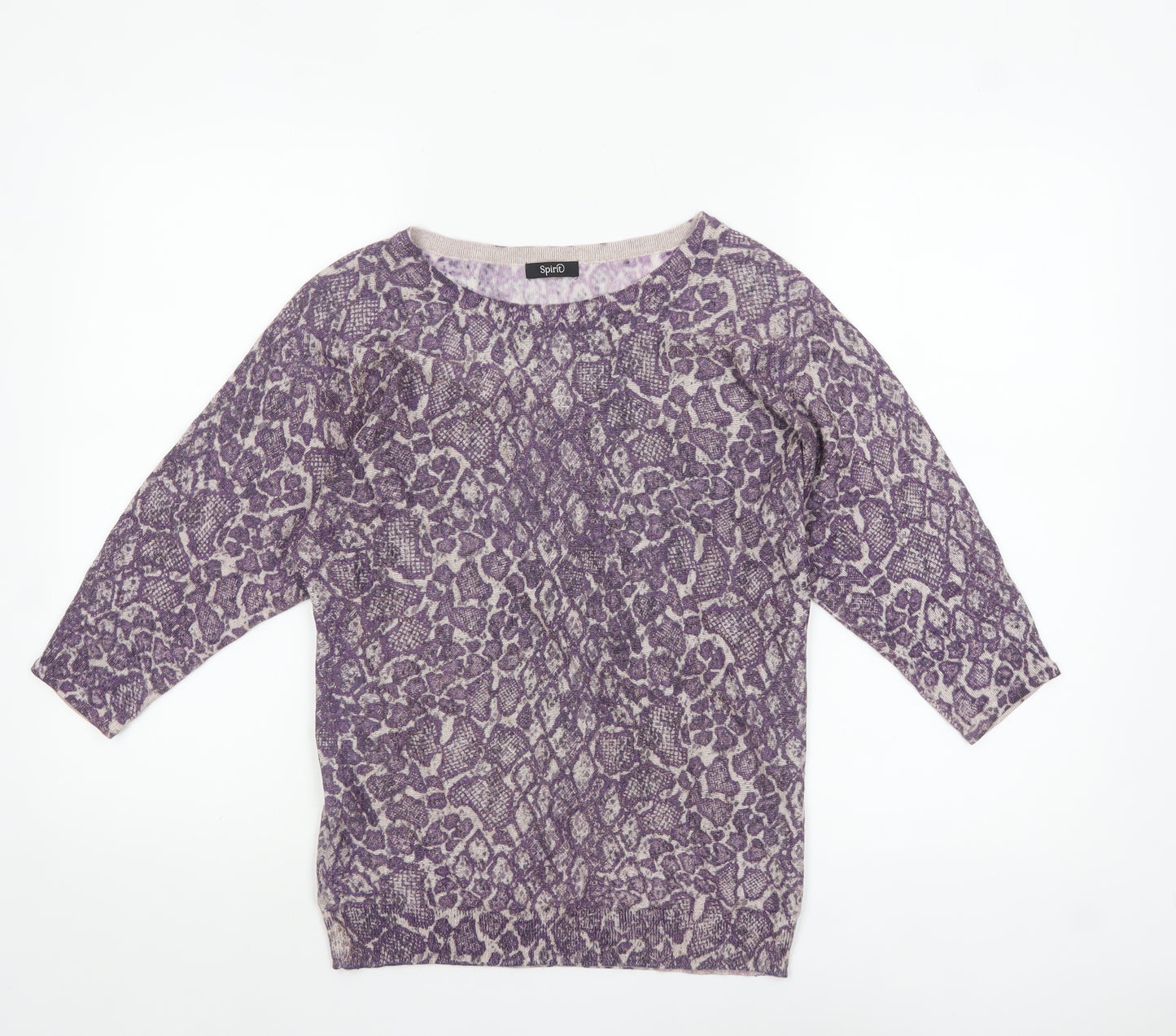 M&Co Women’s Purple Animal Print 3/4 Sleeve Pullover Jumper Size 8