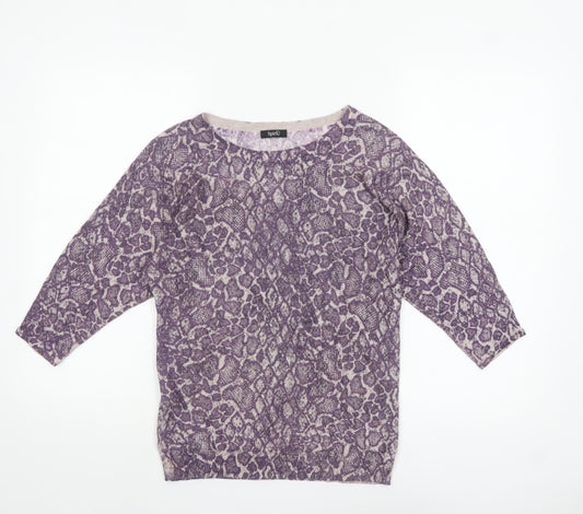 M&Co Women’s Purple Animal Print 3/4 Sleeve Pullover Jumper Size 8