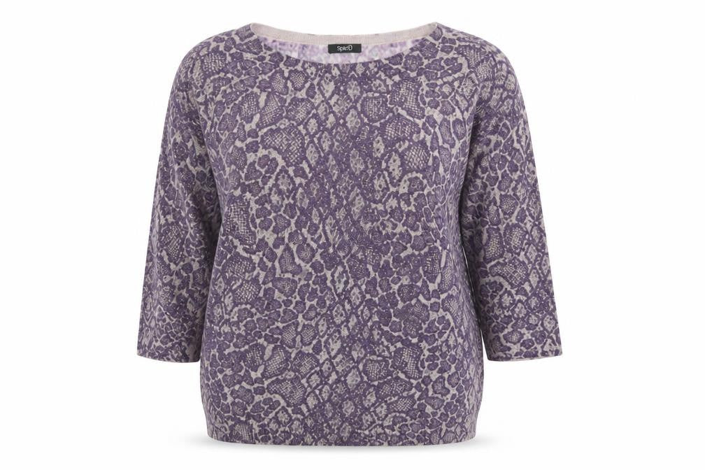 M&Co Women’s Purple Animal Print 3/4 Sleeve Pullover Jumper Size 8