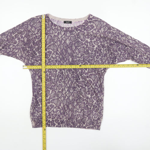 M&Co Women’s Purple Animal Print 3/4 Sleeve Pullover Jumper Size 8