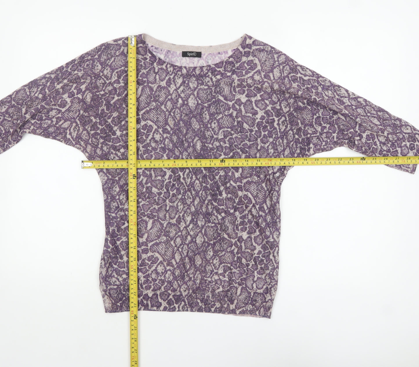 M&Co Women’s Purple Animal Print 3/4 Sleeve Pullover Jumper Size 8