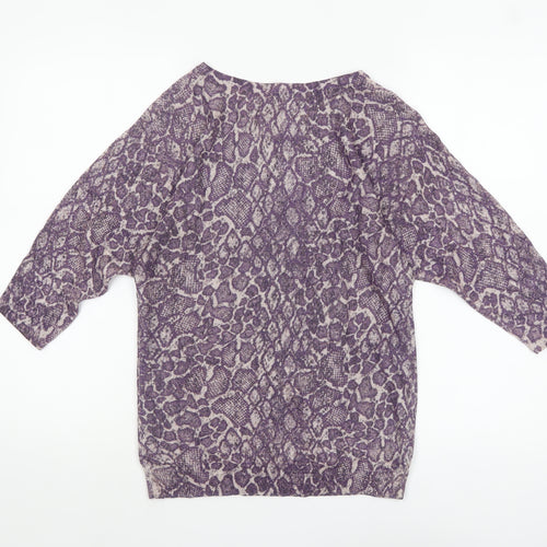 M&Co Women’s Purple Animal Print 3/4 Sleeve Pullover Jumper Size 8