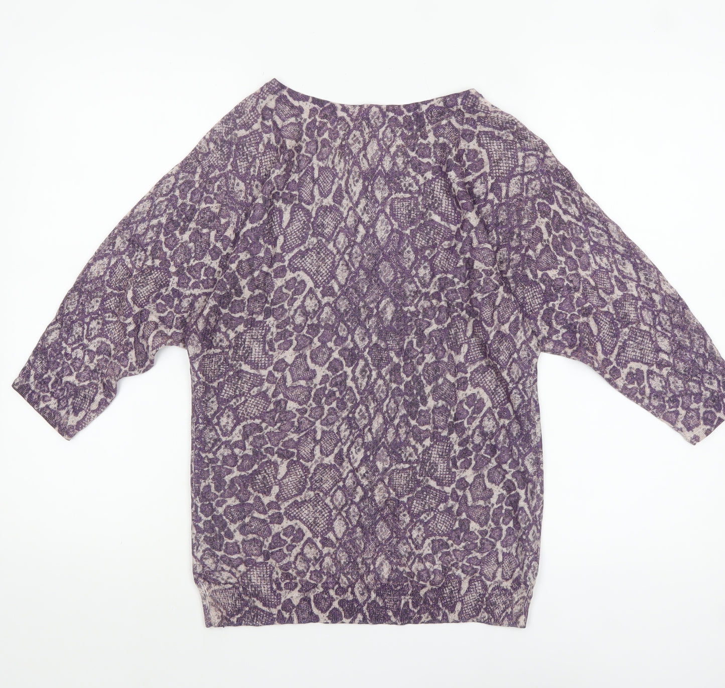 M&Co Women’s Purple Animal Print 3/4 Sleeve Pullover Jumper Size 8