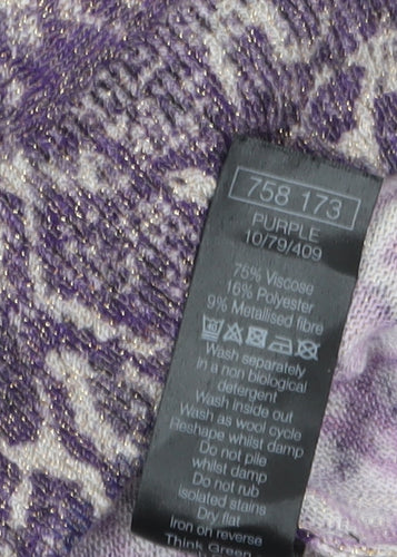 M&Co Women’s Purple Animal Print 3/4 Sleeve Pullover Jumper Size 8