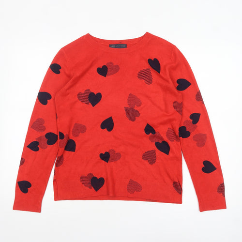 Marks and Spencer Women's Red Heart Print Crew Neck Jumper Size 10