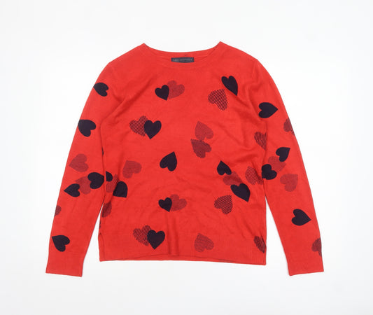 Marks and Spencer Women's Red Heart Print Crew Neck Jumper Size 10