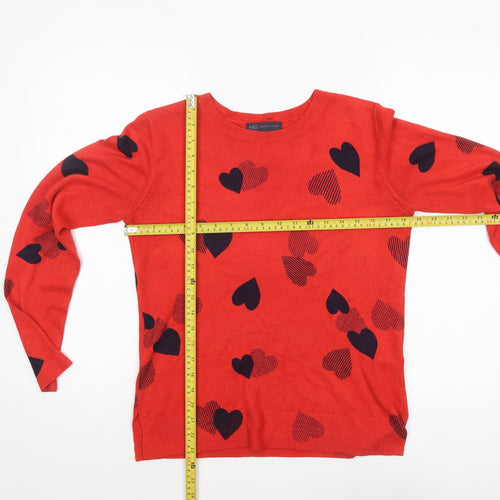 Marks and Spencer Women's Red Heart Print Crew Neck Jumper Size 10