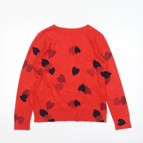 Marks and Spencer Women's Red Heart Print Crew Neck Jumper Size 10
