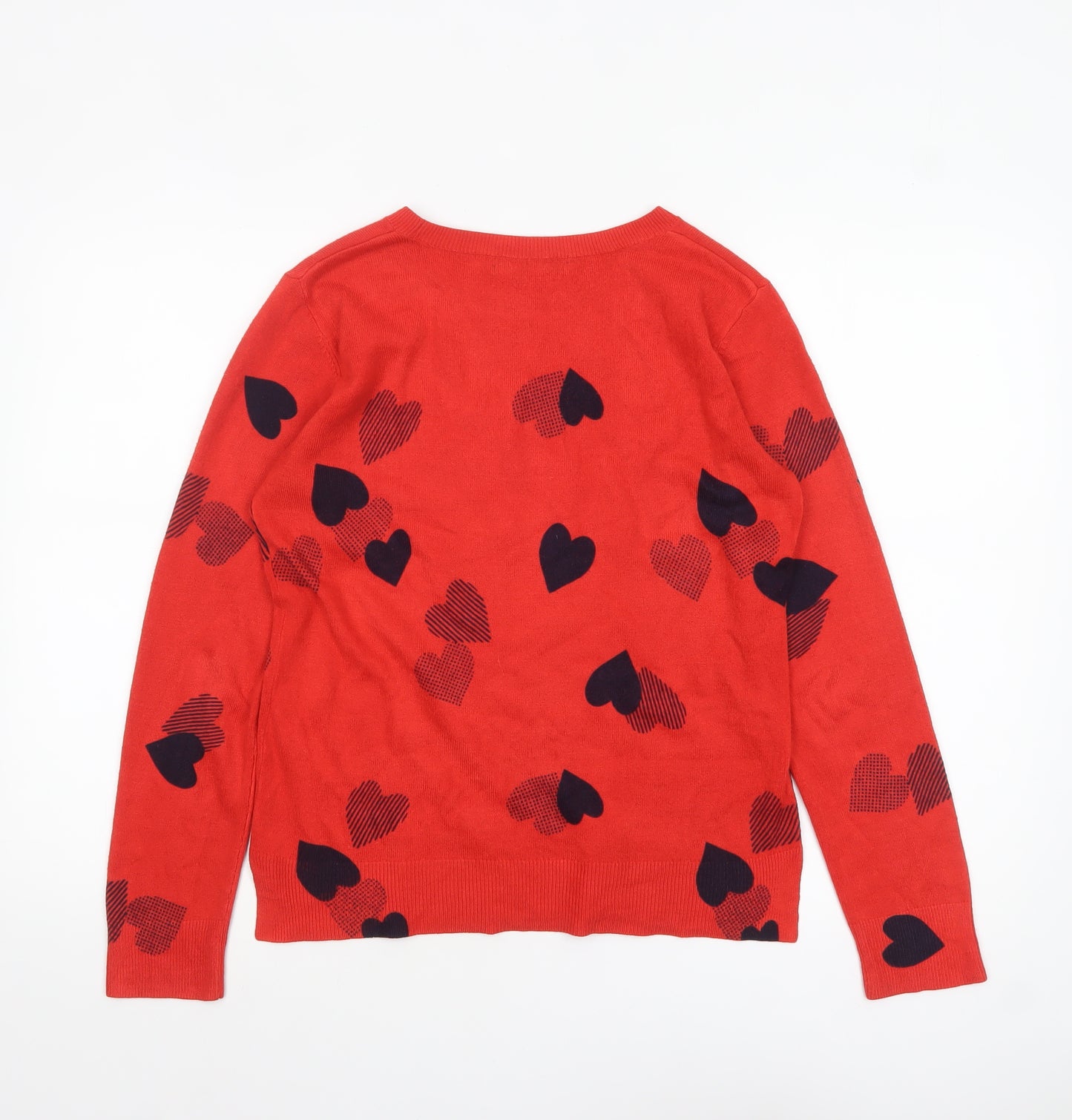 Marks and Spencer Women's Red Heart Print Crew Neck Jumper Size 10