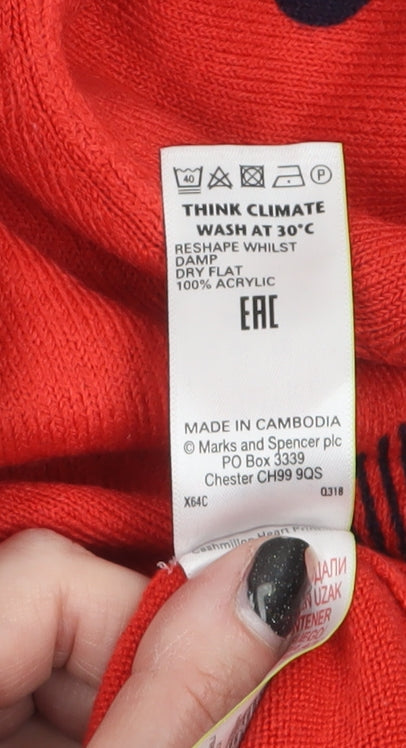 Marks and Spencer Women's Red Heart Print Crew Neck Jumper Size 10