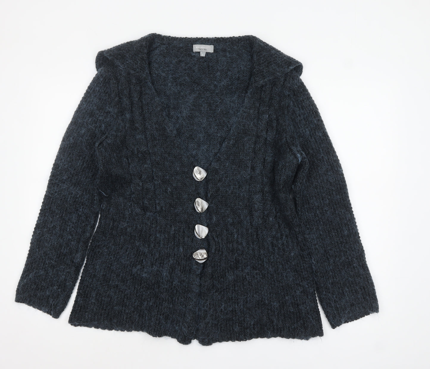 Marks and Spencer Women’s Grey Chunky-Knit Cardigan L V-Neck