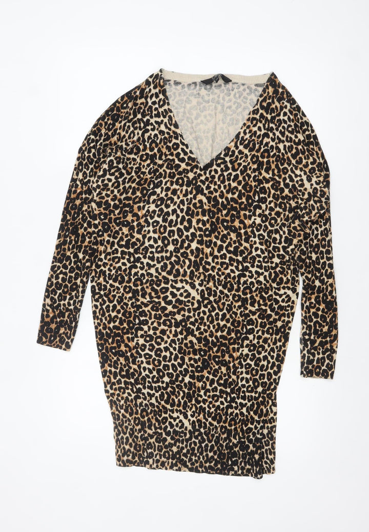Star by Julien Macdonald Womens Leopard Print V-Neck Long Sleeve Jumper Size 12