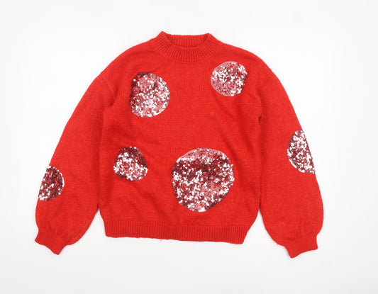 Marks and Spencer Women Red Sequin Polka Dot High Neck Jumper Size S