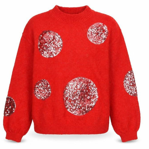 Marks and Spencer Women Red Sequin Polka Dot High Neck Jumper Size S