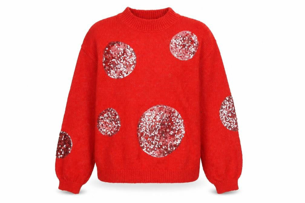 Marks and Spencer Women Red Sequin Polka Dot High Neck Jumper Size S
