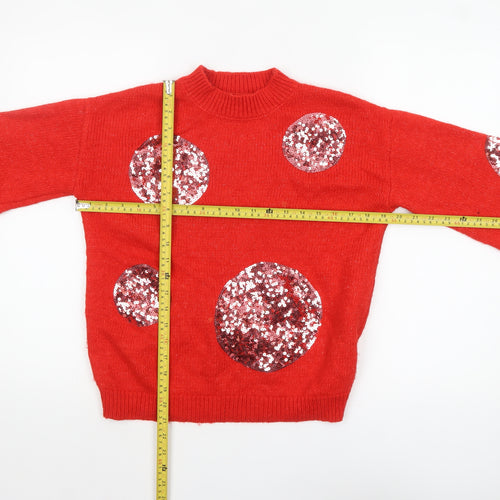 Marks and Spencer Women Red Sequin Polka Dot High Neck Jumper Size S