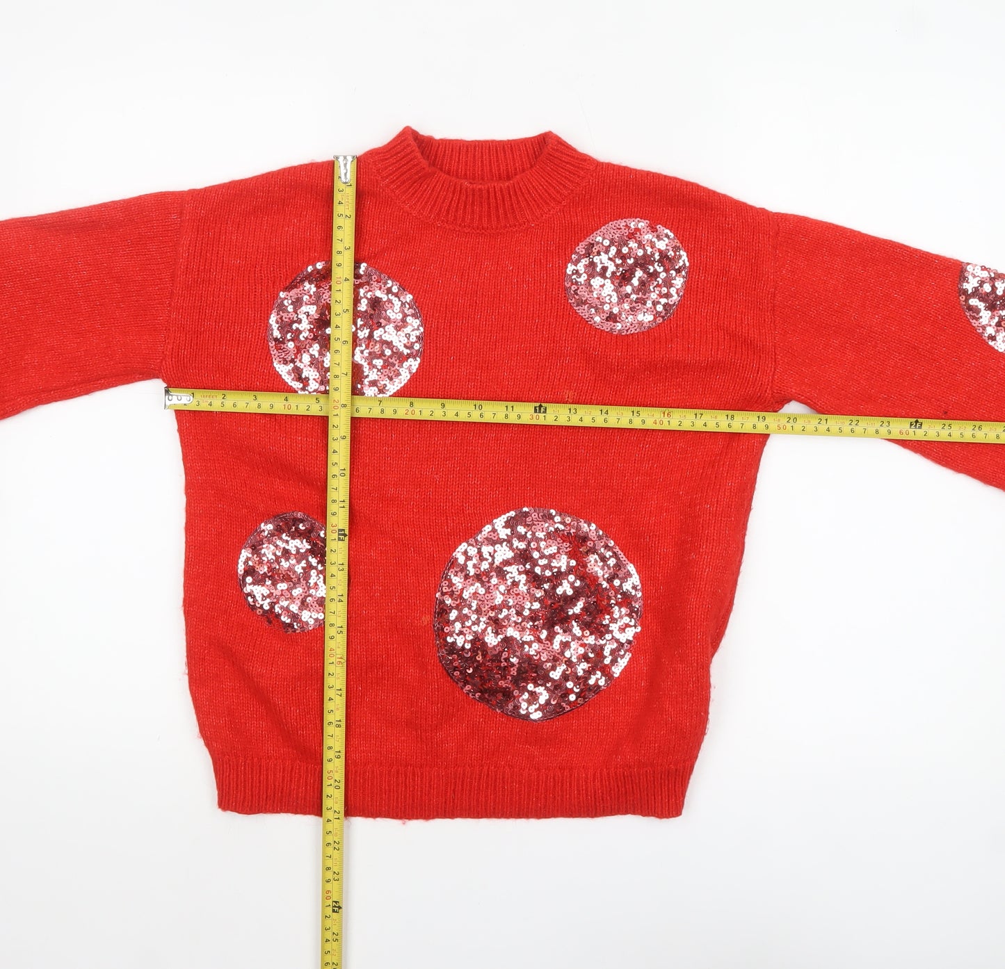Marks and Spencer Women Red Sequin Polka Dot High Neck Jumper Size S