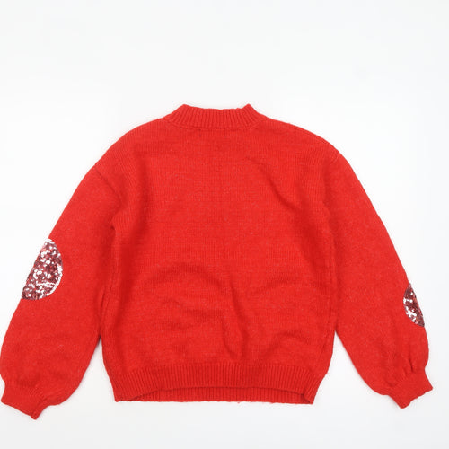 Marks and Spencer Women Red Sequin Polka Dot High Neck Jumper Size S