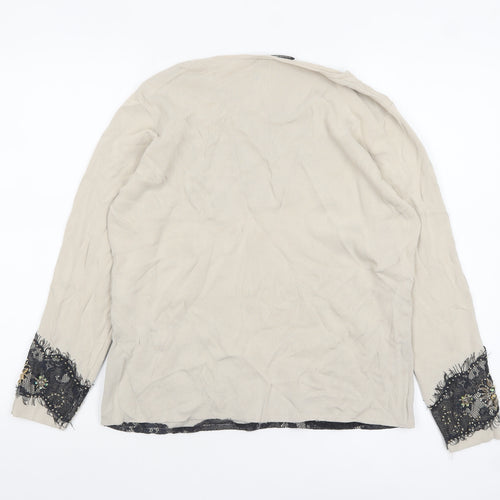 Frank Saul Womens Beige Floral Beaded Lace Hem Jumper M