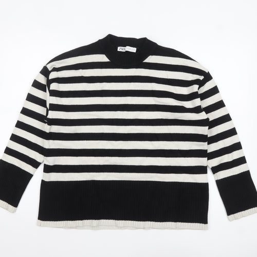 ZARA Women’s Black White Striped Crew Neck Knit Jumper Size 12