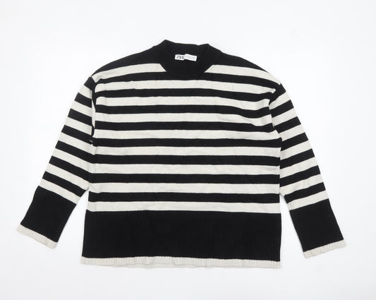 ZARA Women’s Black White Striped Crew Neck Knit Jumper Size 12