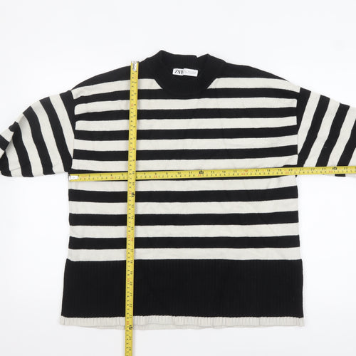 ZARA Women’s Black White Striped Crew Neck Knit Jumper Size 12