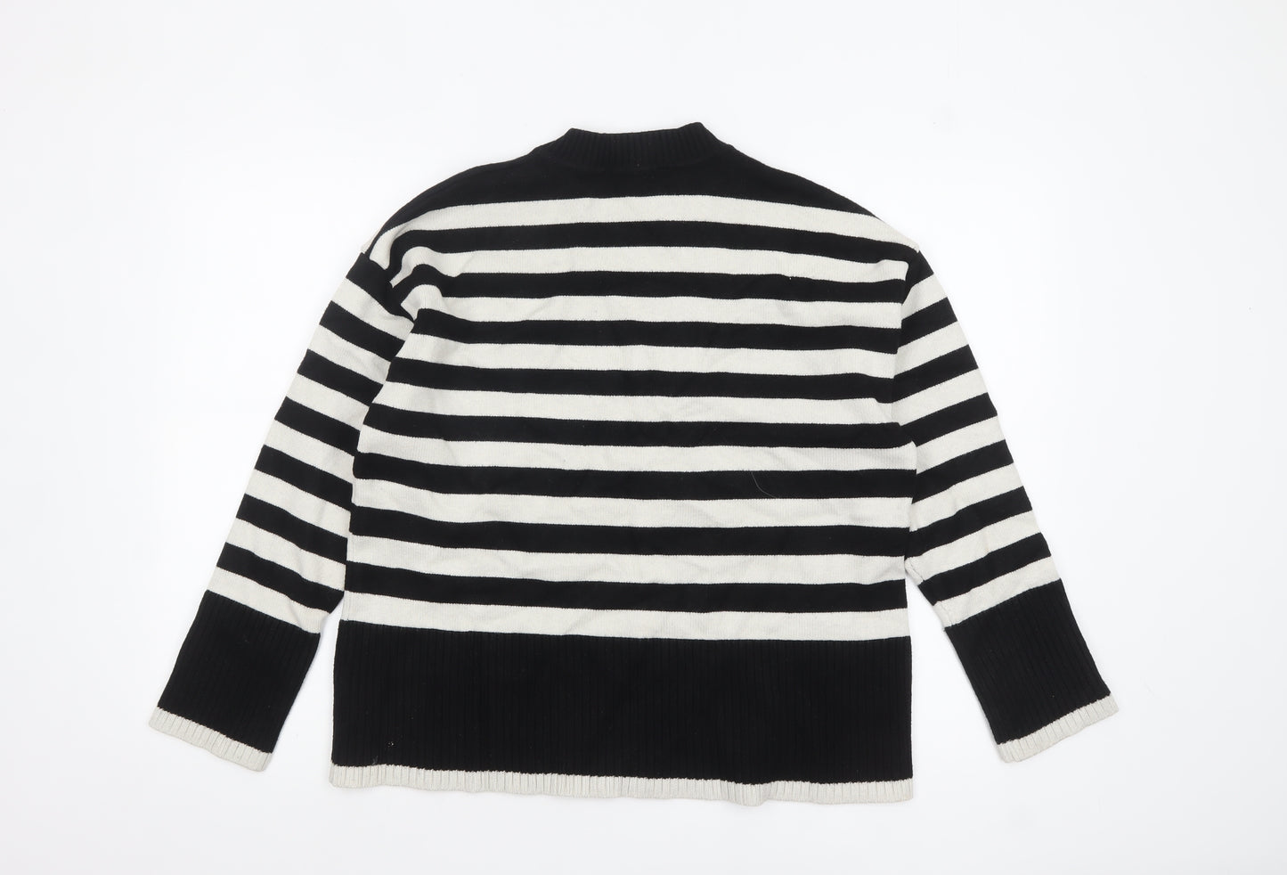 ZARA Women’s Black White Striped Crew Neck Knit Jumper Size 12