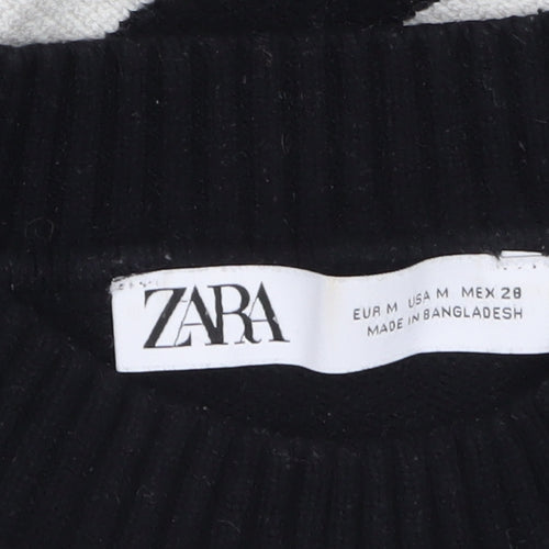 ZARA Women’s Black White Striped Crew Neck Knit Jumper Size 12