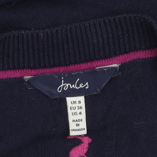Joules Women's Blue Cotton Blend Crew Neck Pullover Jumper Size 8