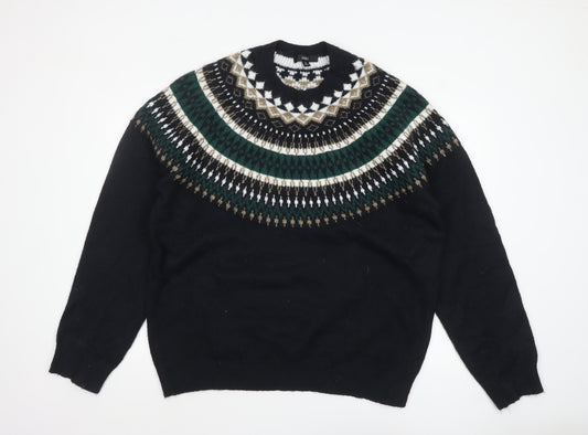 Marks and Spencer Men's Black XL Fair Isle Knit Jumper